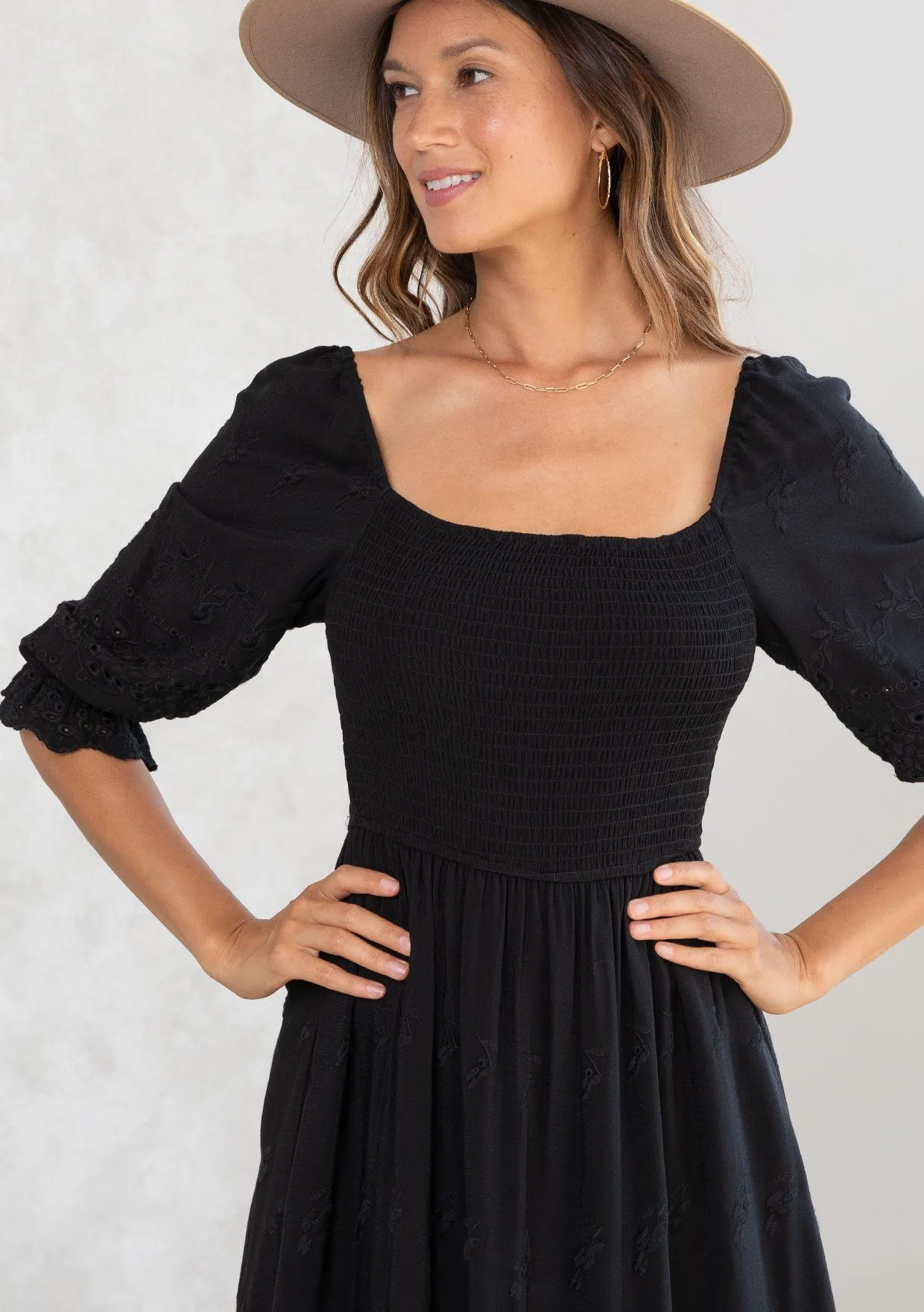 Clover Smocked Eyelet Mini Dress sold by lovestitch product image thumbnail 4