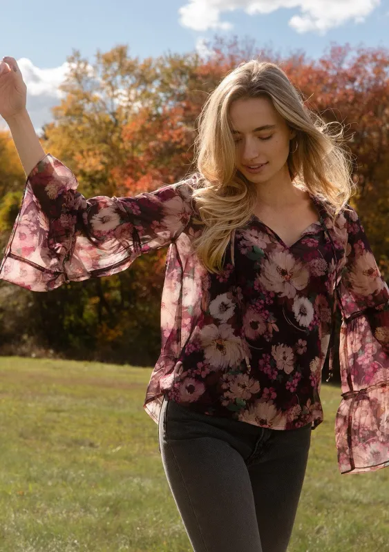 Lenni Floral Bell Sleeve Blouse sold by lovestitch