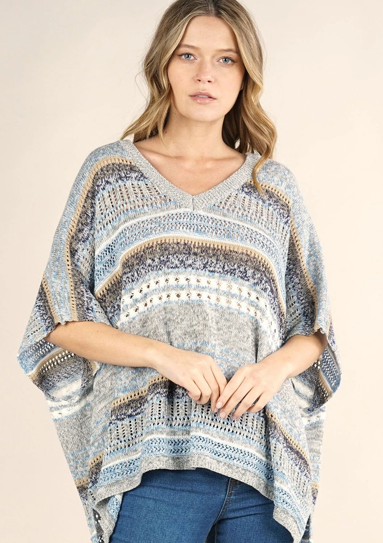 Mixed Yarn Striped Poncho sold by lovestitch