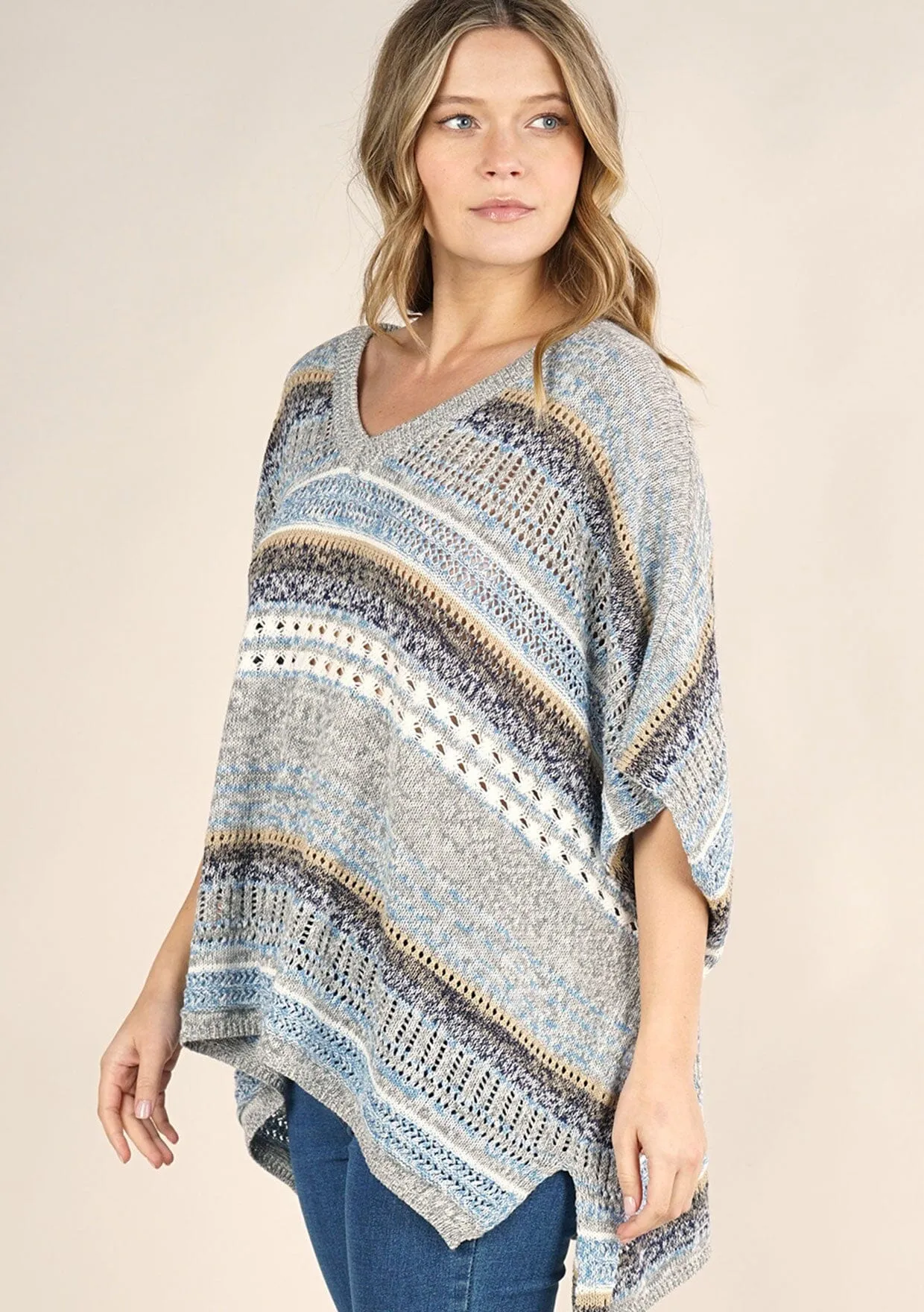 Mixed Yarn Striped Poncho sold by lovestitch product image thumbnail 3