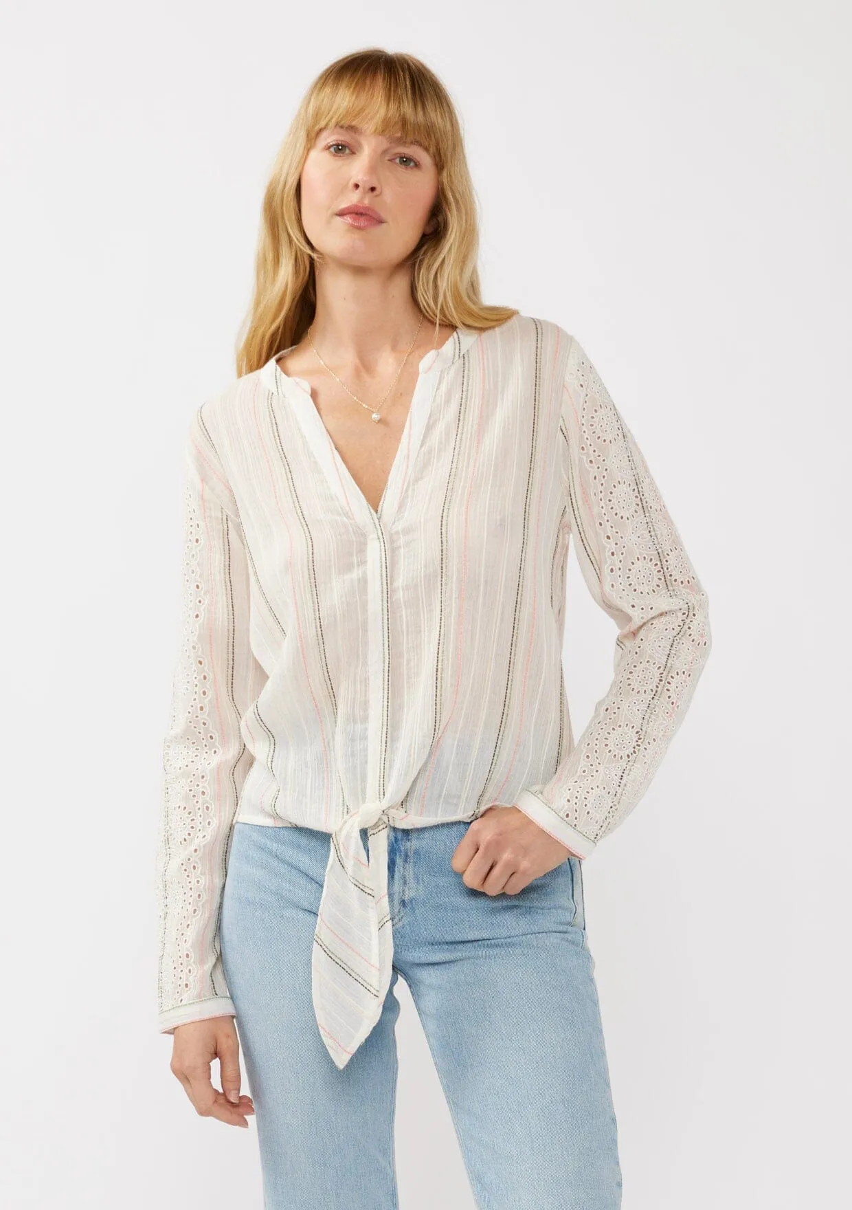 Jessie Striped Tie Front Top sold by lovestitch