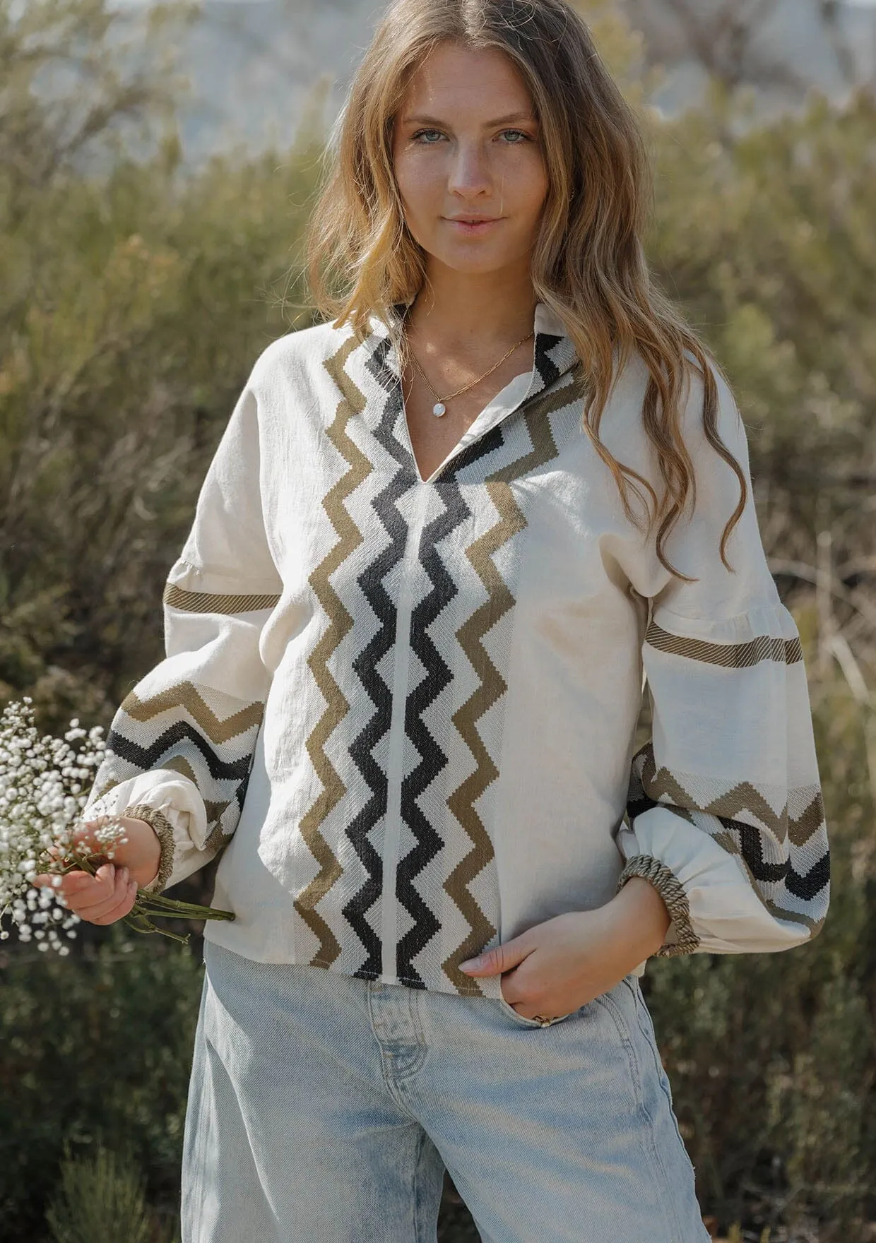 Mona Jacquard Blouse sold by lovestitch