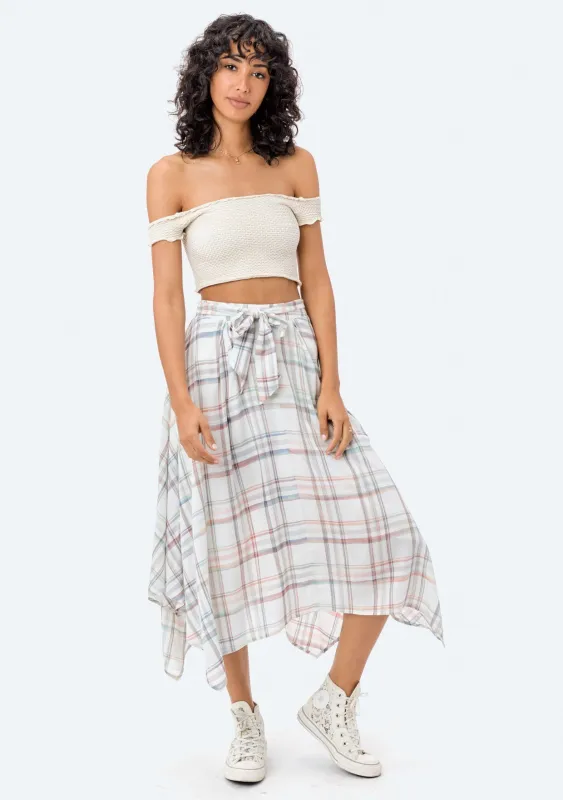 Dara Asymmetrical Plaid Skirt sold by lovestitch