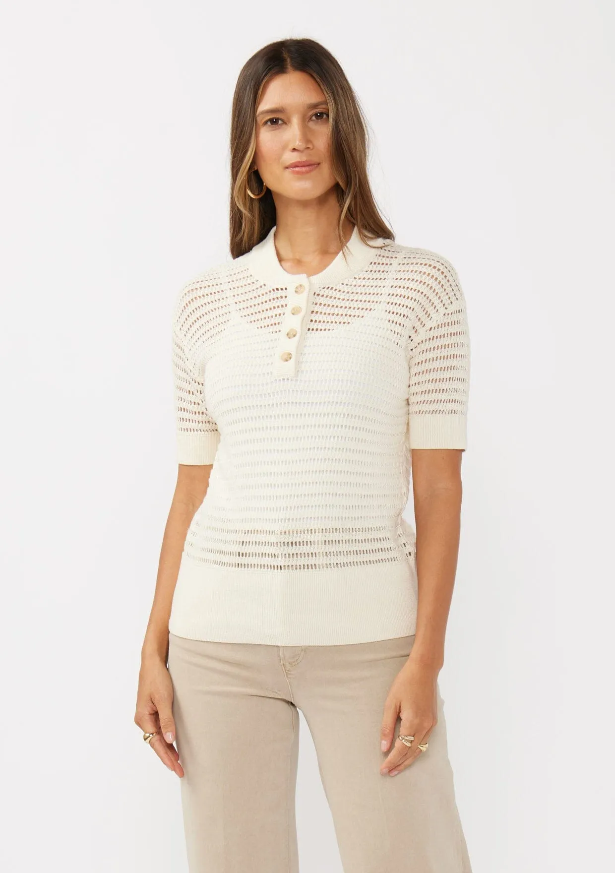 Easy Life Open Knit Henley Top sold by lovestitch
