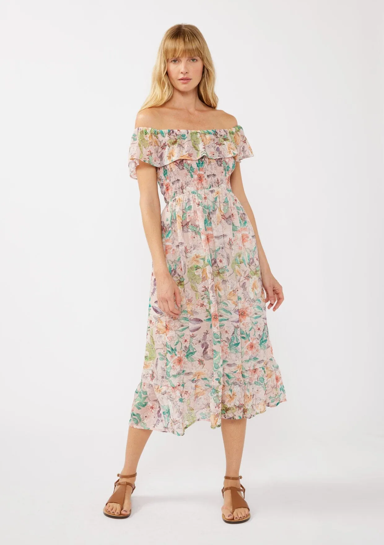 Floral Dust Off Shoulder Midi Dress sold by lovestitch product image thumbnail 5