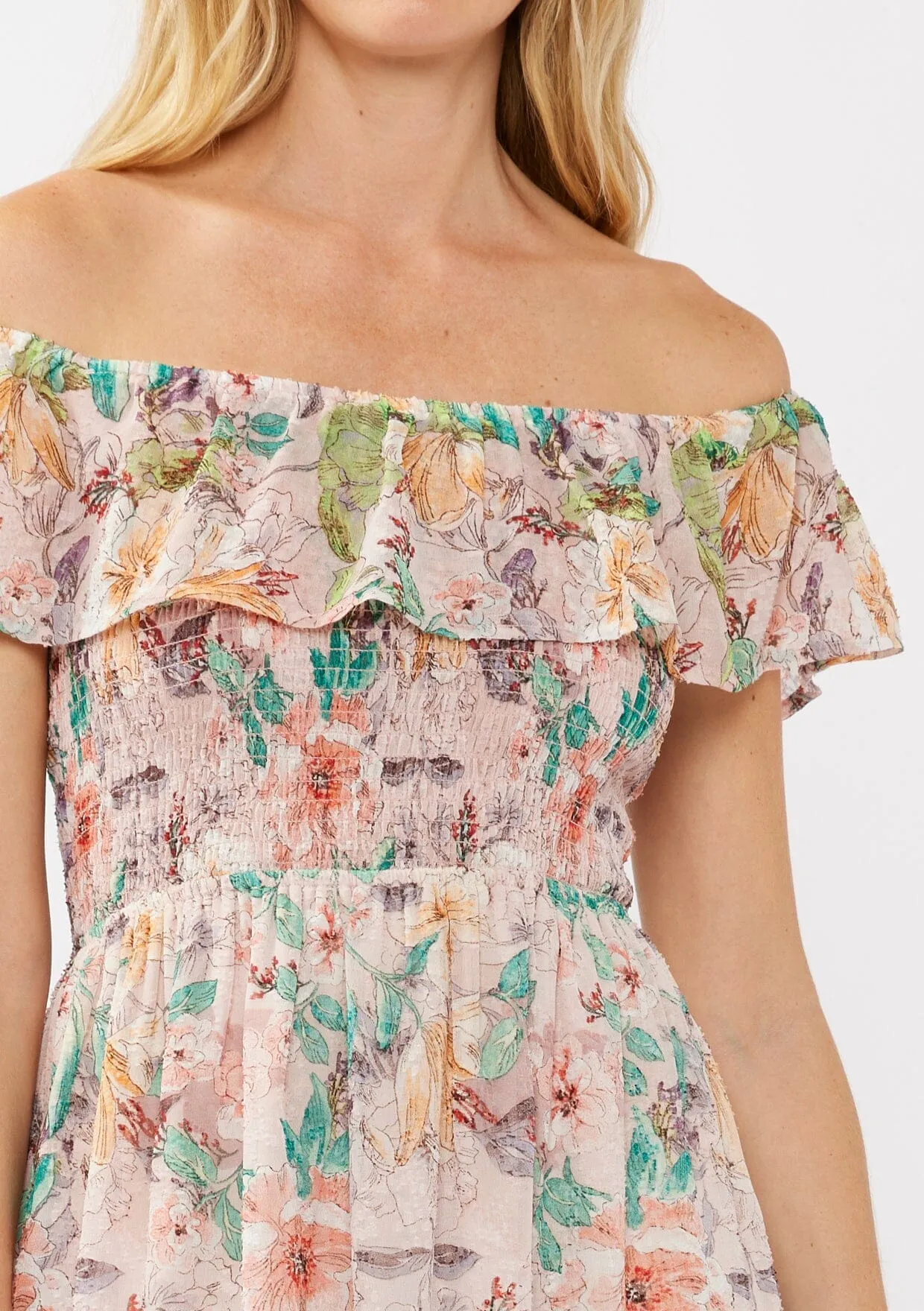 Floral Dust Off Shoulder Midi Dress sold by lovestitch product image thumbnail 4