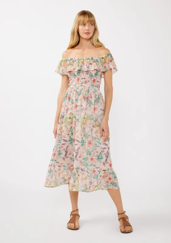 Floral Dust Off Shoulder Midi Dress sold by lovestitch