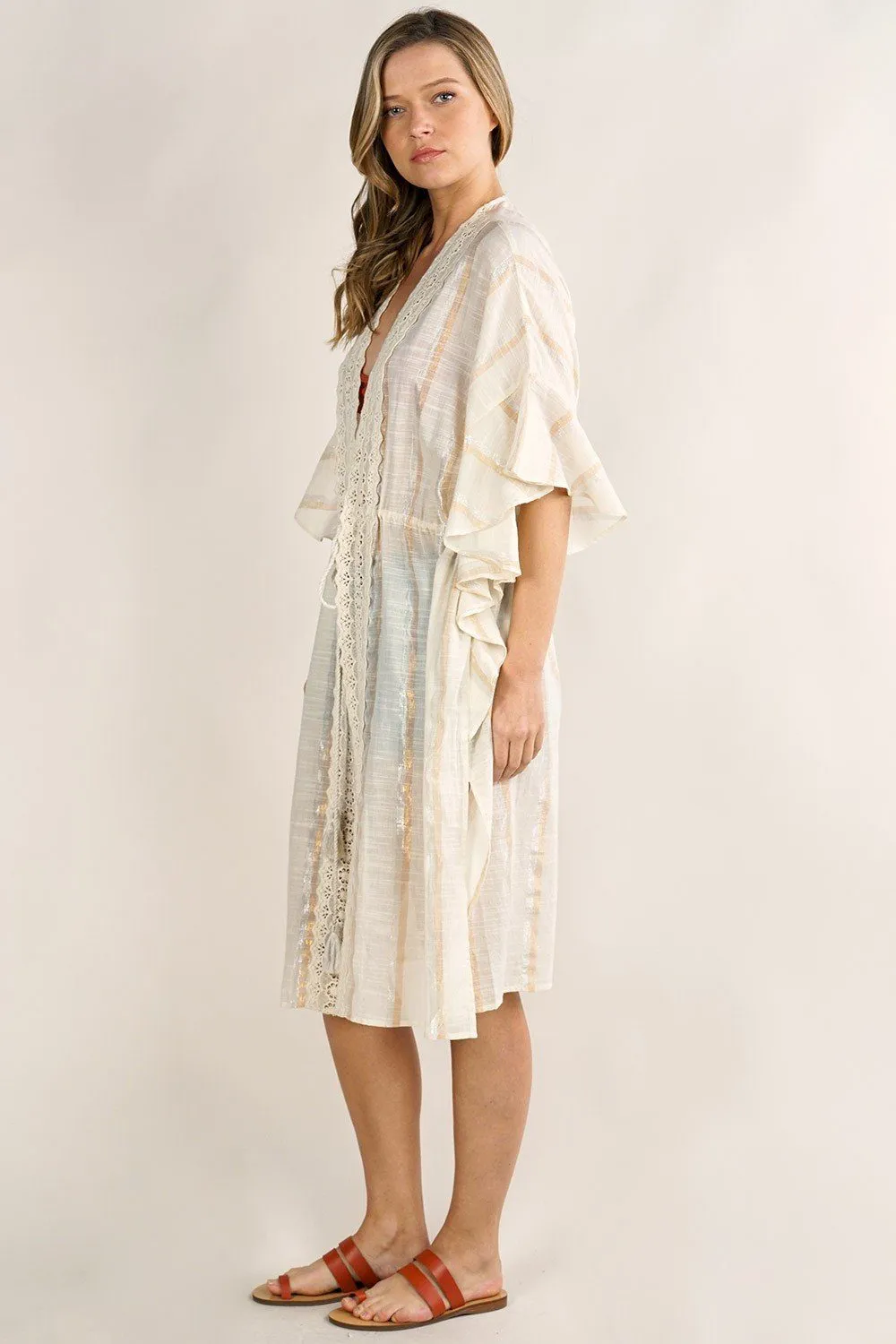 Shine Bright Metallic Stripe Tie Front Caftan sold by lovestitch product image thumbnail 4