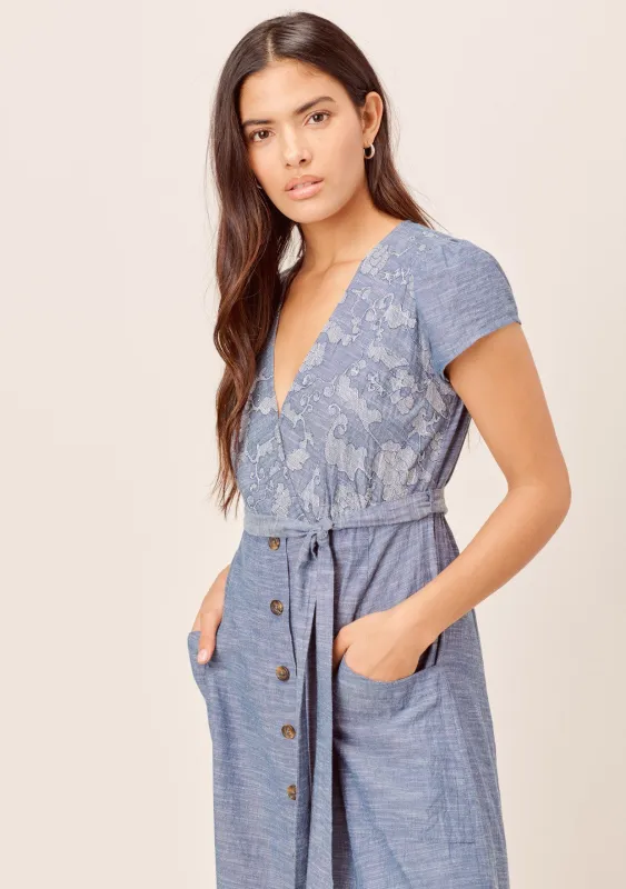 Janie Denim-Blue Embroidered Midi Dress sold by lovestitch