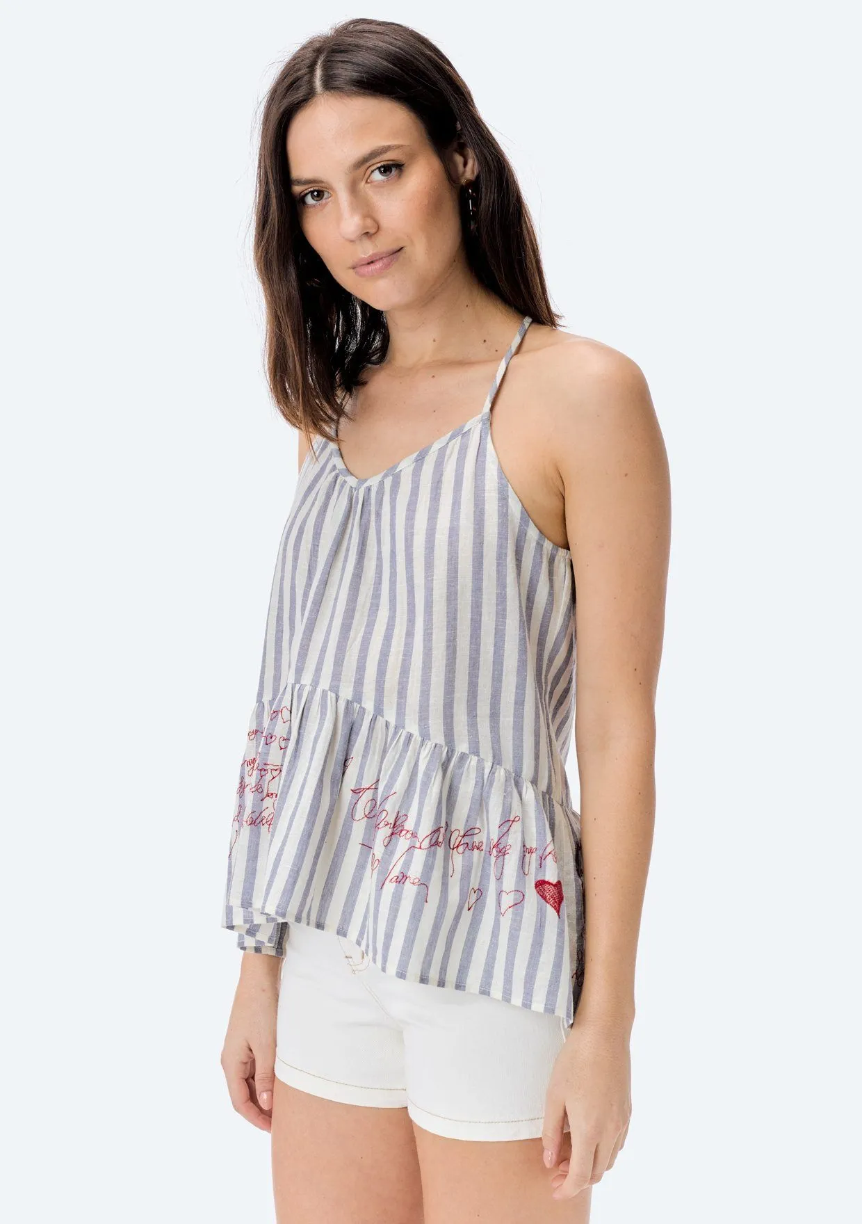 Francois Embroidered Ruffle Tank sold by lovestitch