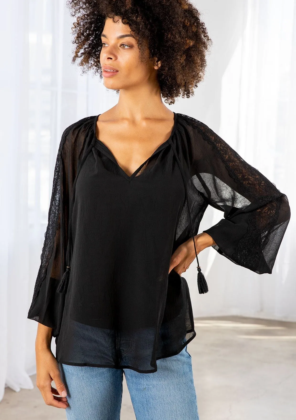 Barcelona Sheer Peasant Top sold by lovestitch product image thumbnail 5