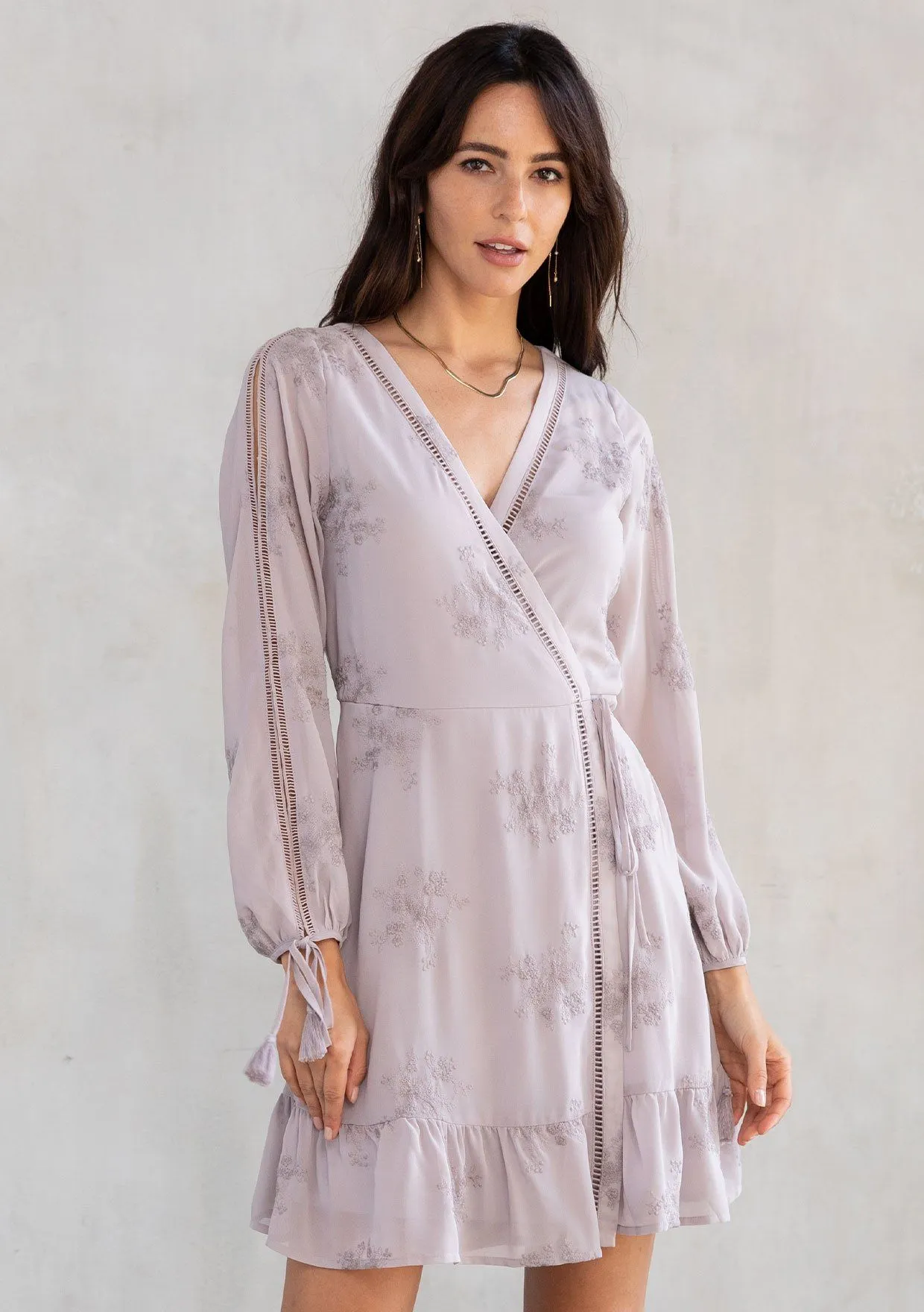 Lucille Embroidered Chiffon Wrap Dress sold by lovestitch