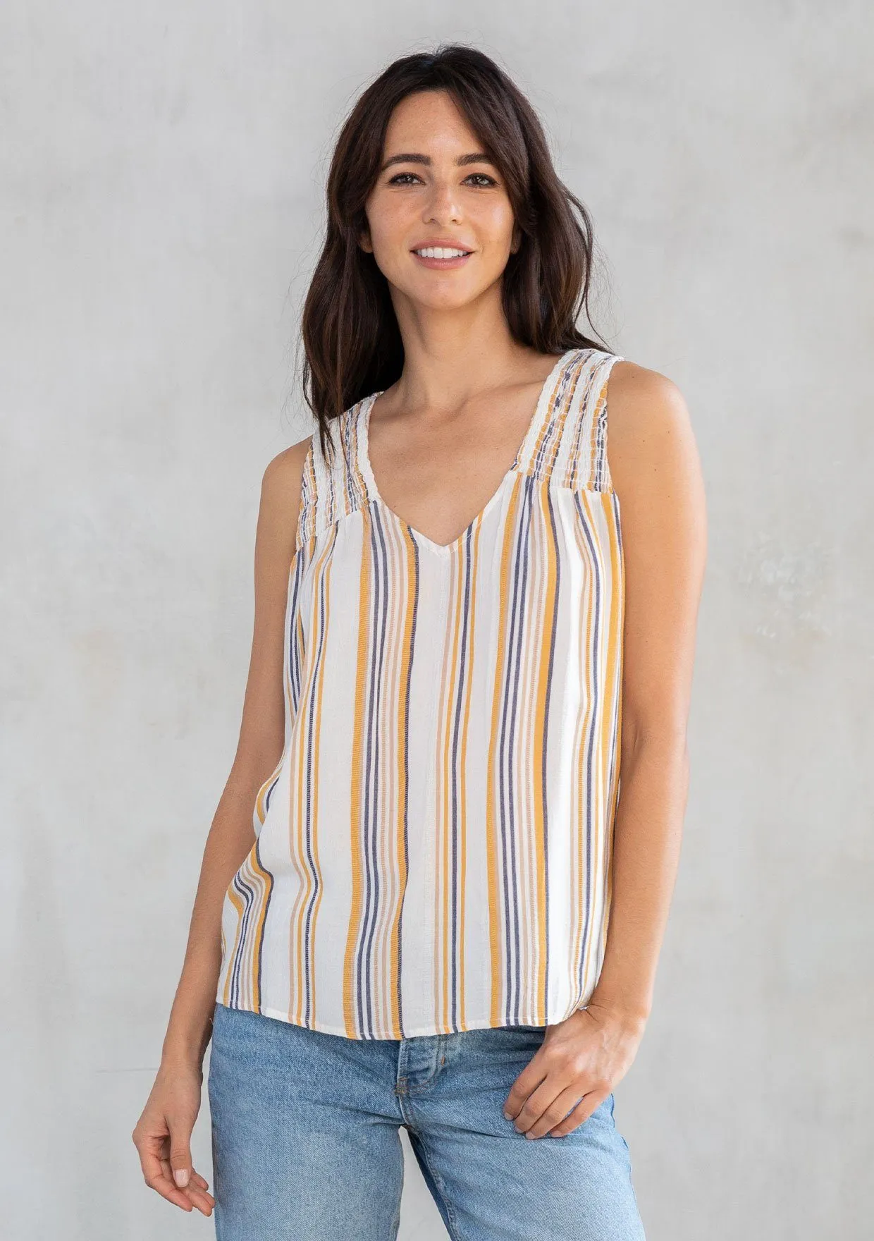 Quinn Striped Smocked Tank Top sold by lovestitch