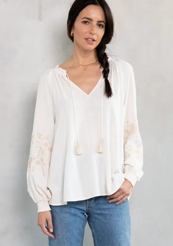 Elin Embroidered Peasant Top sold by lovestitch