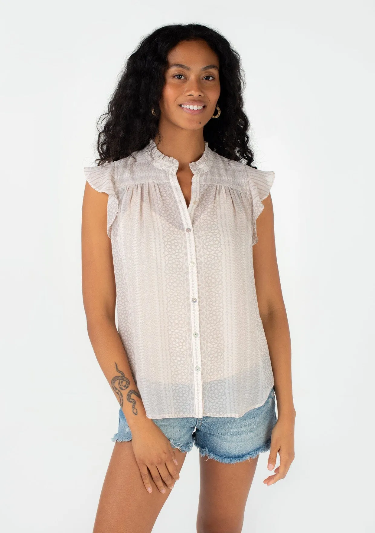 Armene Flutter Sleeve Top sold by lovestitch