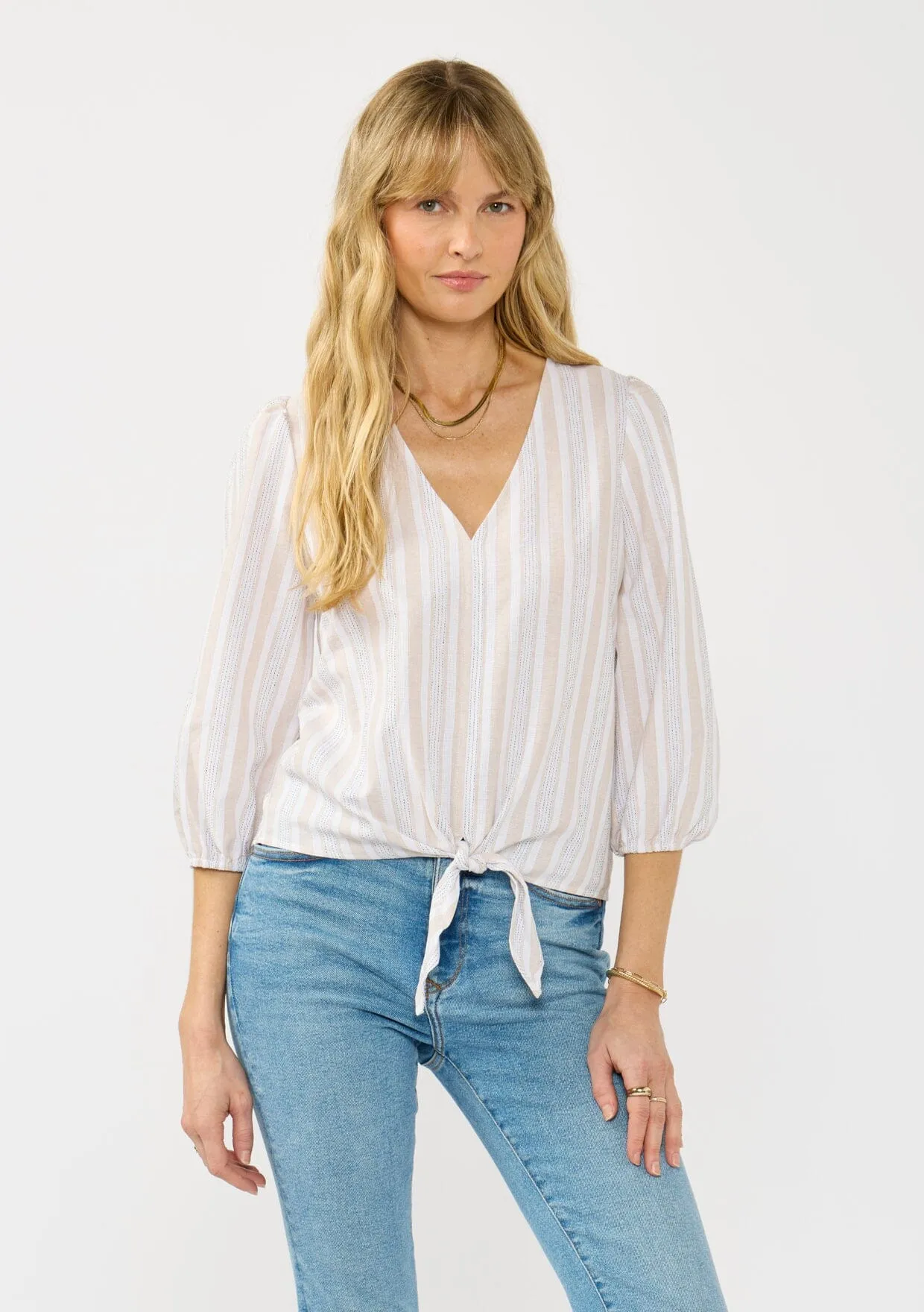 Nia Striped Tie Front Top sold by lovestitch