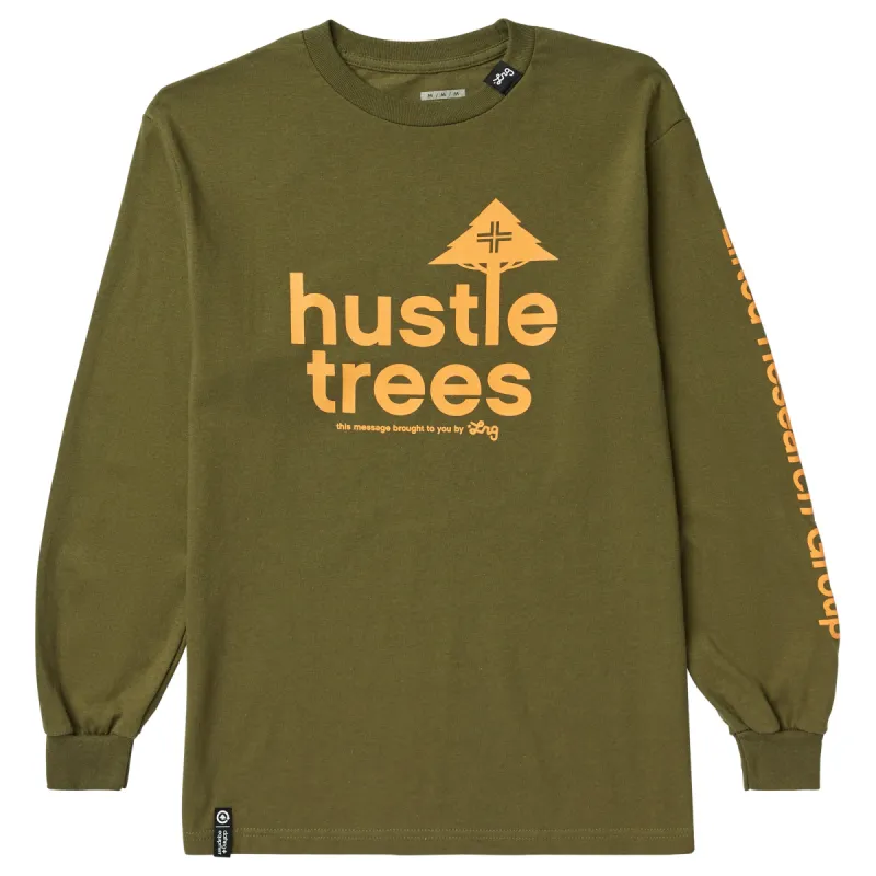 HUSTLE TREES RESEARCH LONG SLEEVE TEE - MILITARY GREEN sold by Lrg