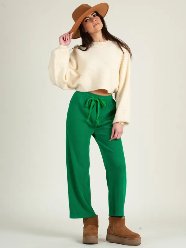 DANNI PULL ON RIBBED PANT-GREEN sold by Lucca Couture
