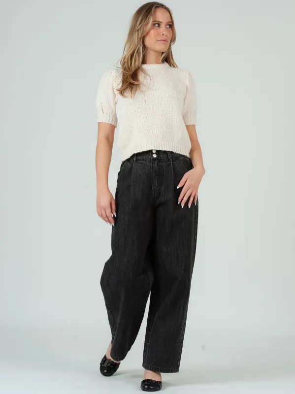 Women's Boucle Crew Neck Short Sleeve Sweater in Ivory sold by Lucca Couture