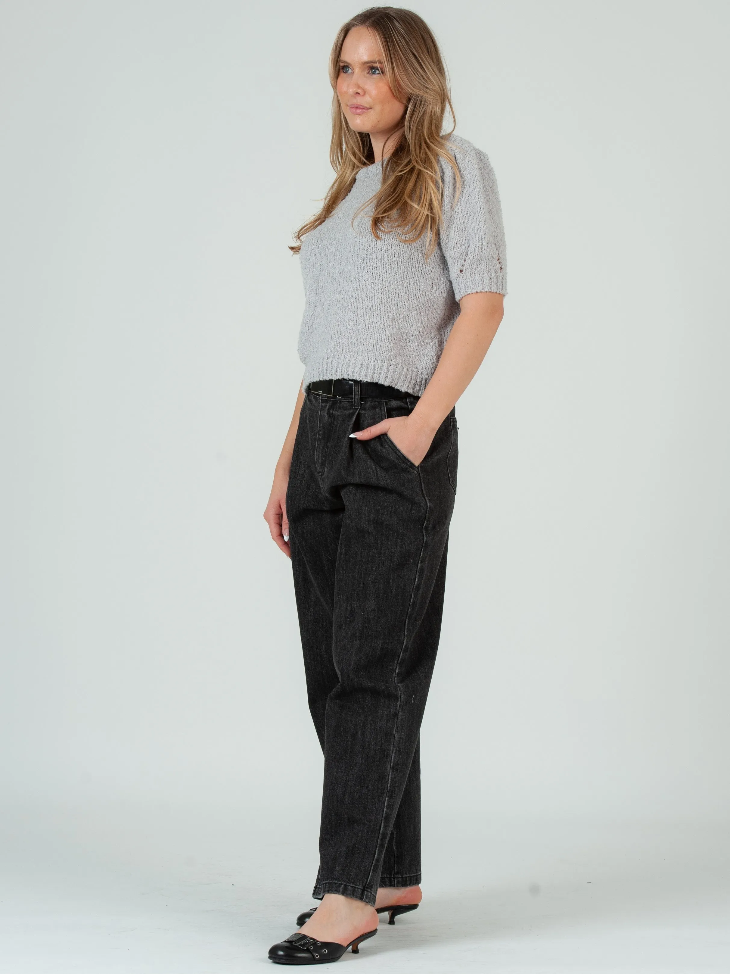 Women's Boucle Crew Neck Short Sleeve Sweater in Grey sold by Lucca Couture product image thumbnail 2