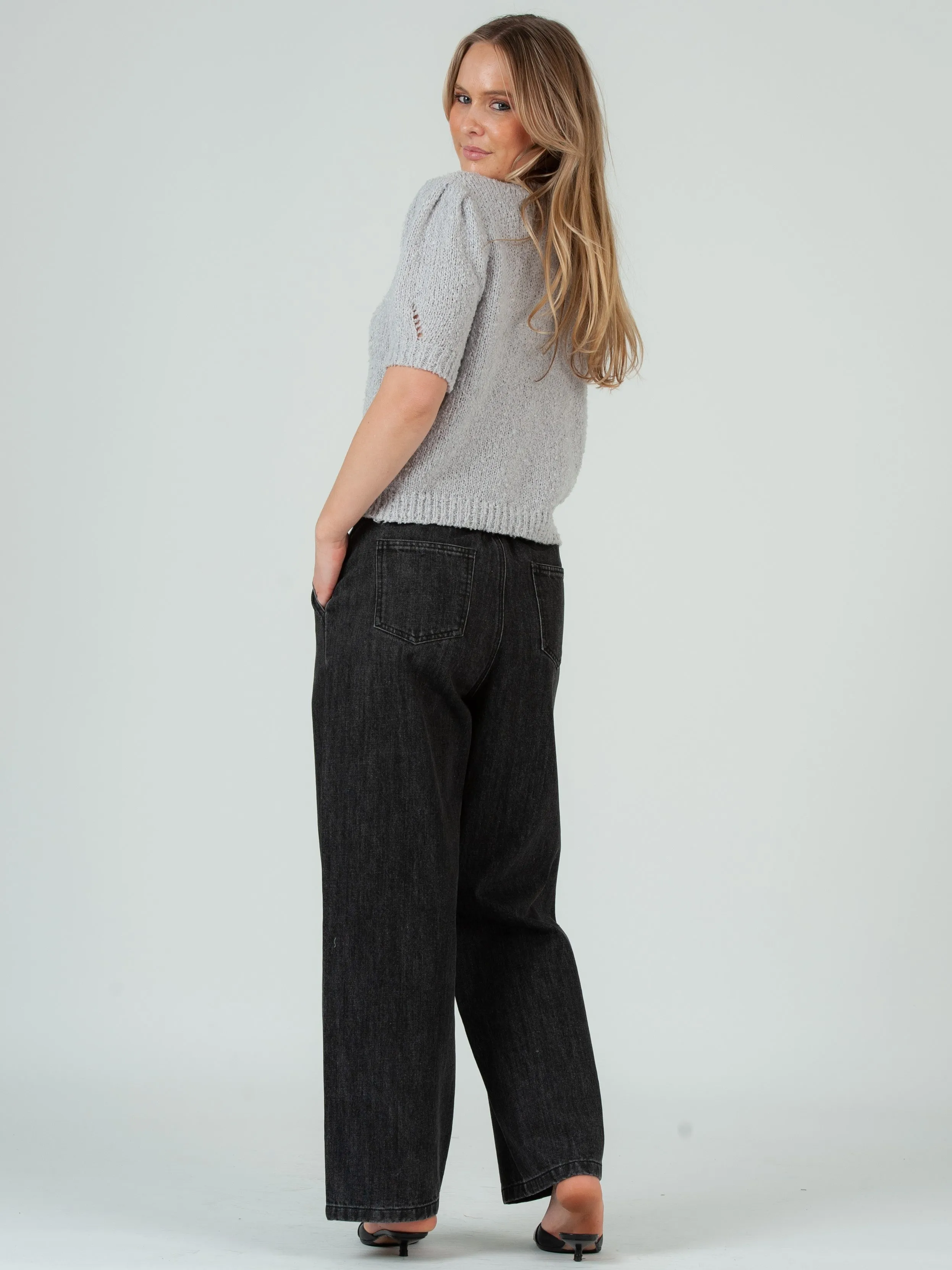 Women's Boucle Crew Neck Short Sleeve Sweater in Grey sold by Lucca Couture product image thumbnail 3