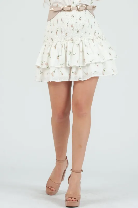 Women's Eyelet Floral Ruffle Mini Skirt sold by Lucca Couture