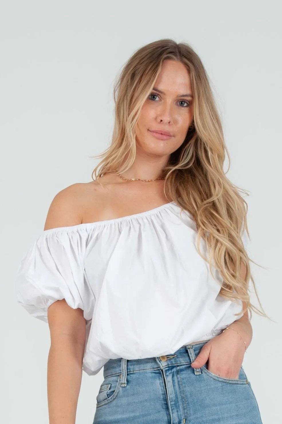 Women's Poplin Puff Sleeve Blouse Top sold by Lucca Couture product image thumbnail 2