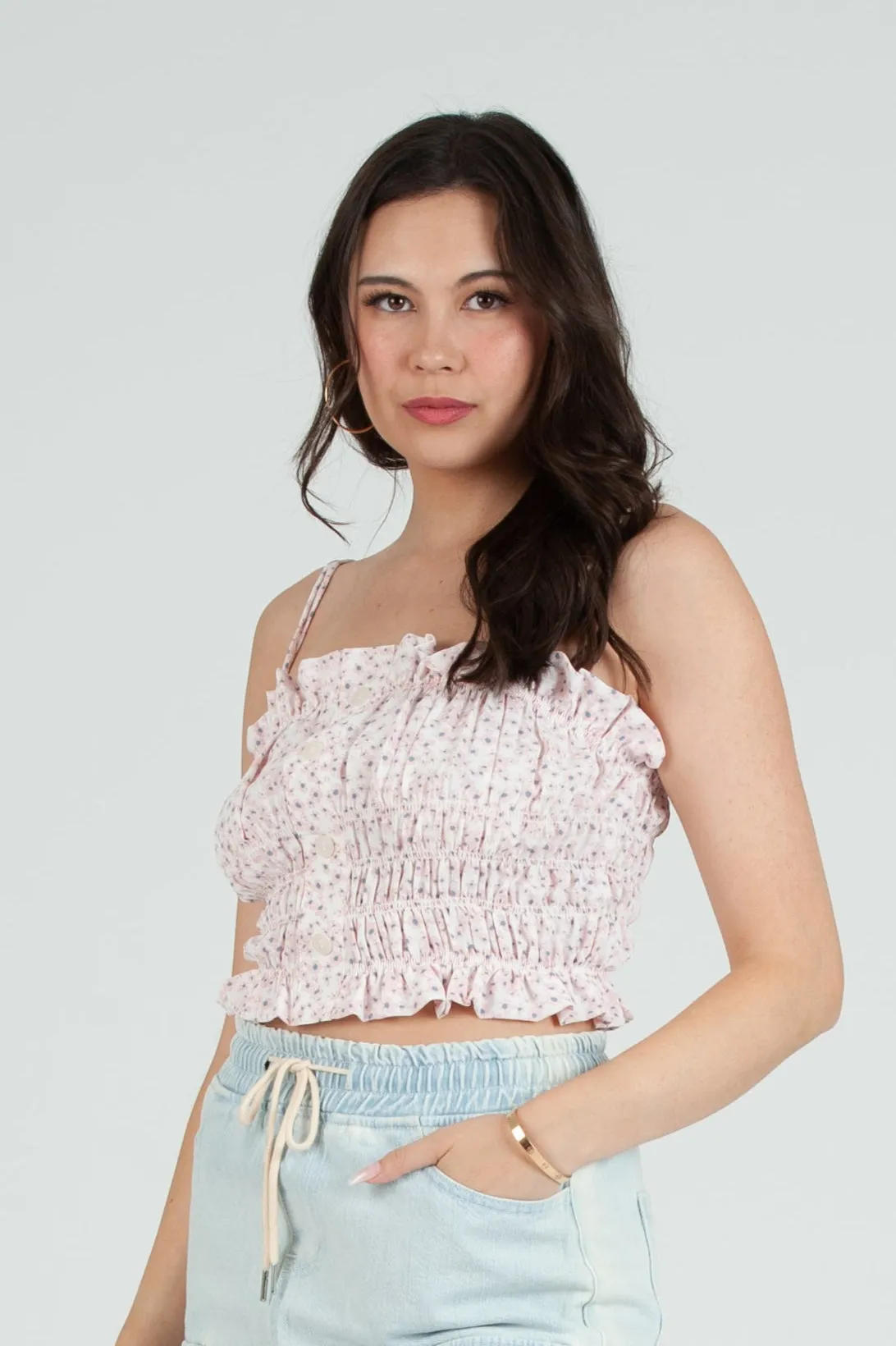 Women's Daisy Printed Smocked Cami Top sold by Lucca Couture product image thumbnail 4