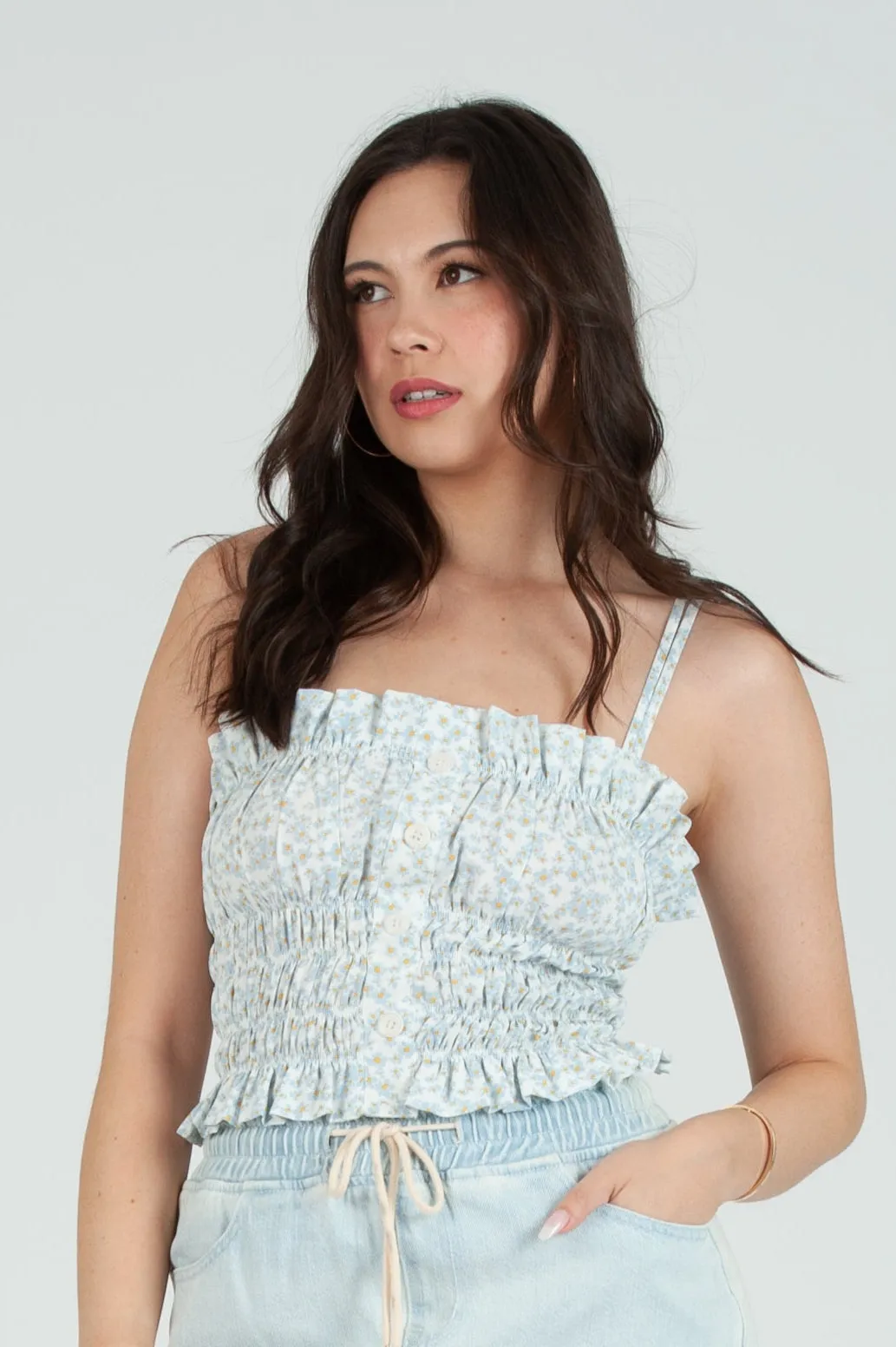 Women's Daisy Printed Smocked Cami Top sold by Lucca Couture