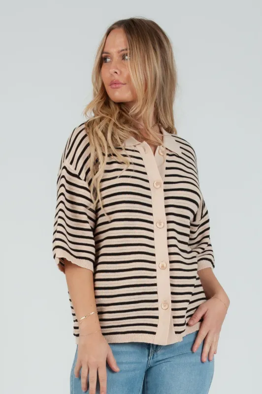 Women's Knit Stripe Cardigan Top made by Lucca Couture