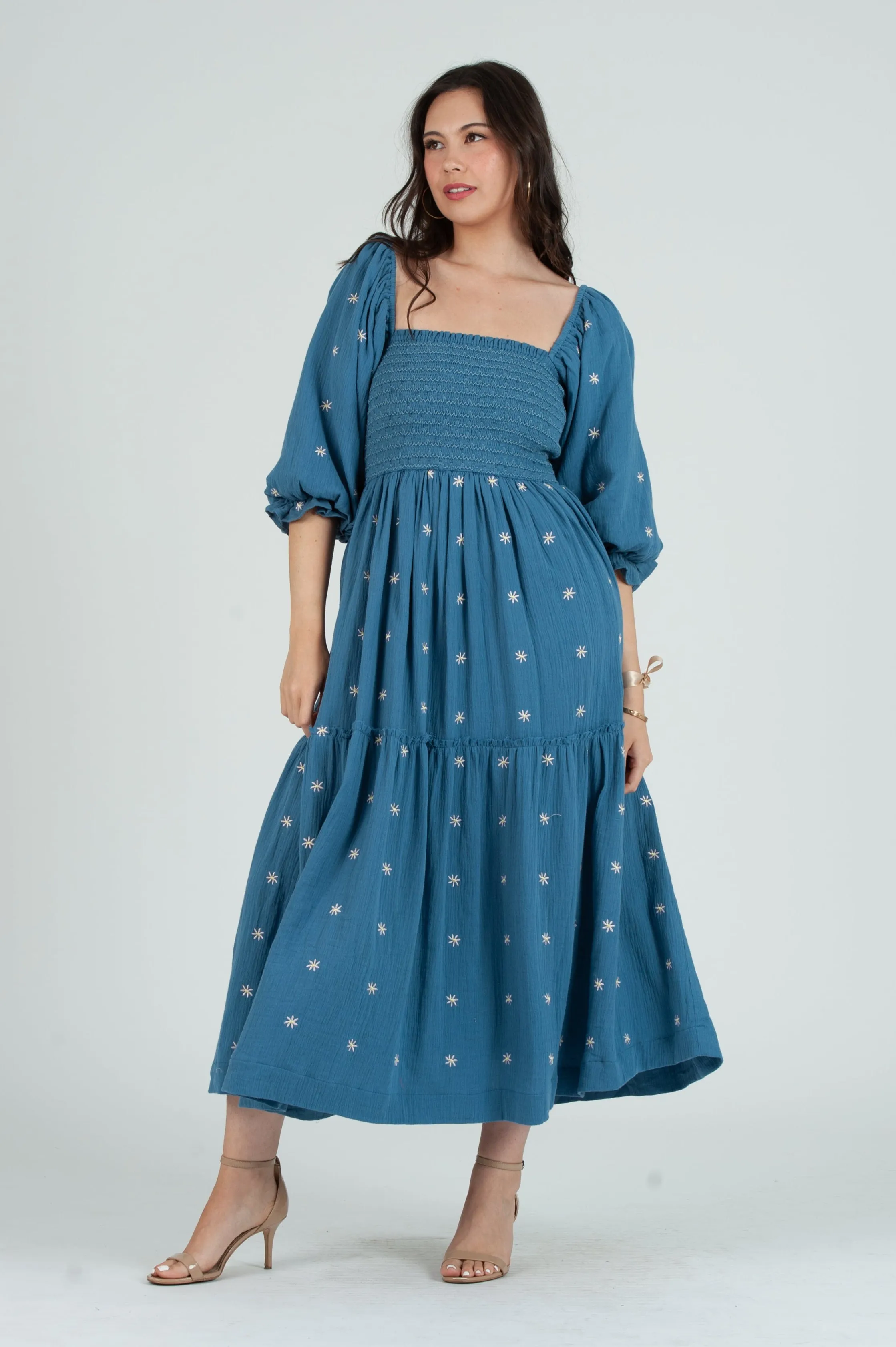 Women's Gauze Smocked Maxi Embroidered Dress sold by Lucca Couture product image thumbnail 2