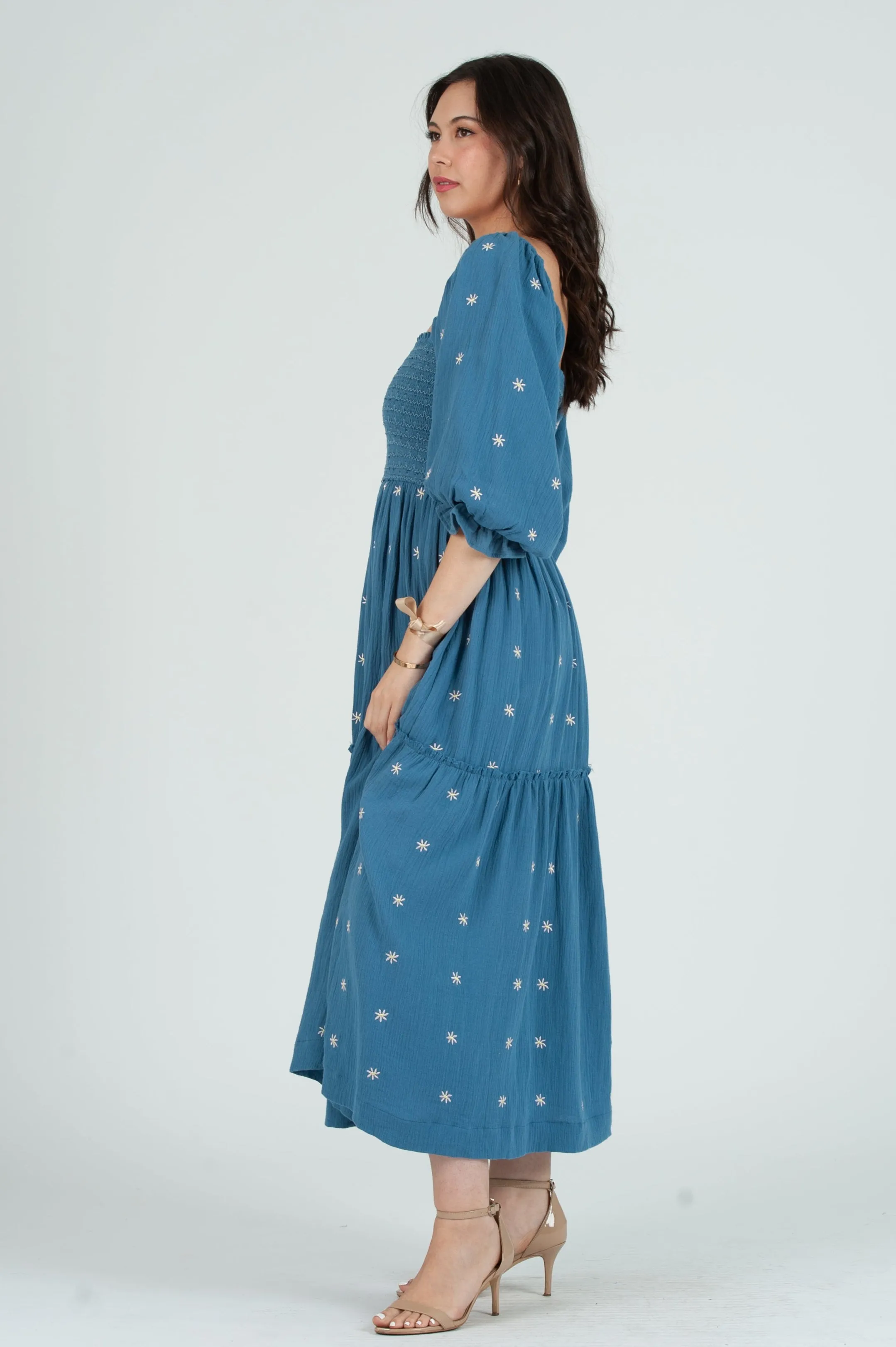 Women's Gauze Smocked Maxi Embroidered Dress sold by Lucca Couture product image thumbnail 4