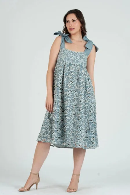 Women's Eyelet Lace Bow Strap Midi Dress sold by Lucca Couture