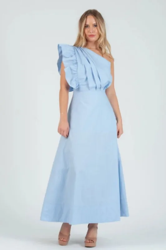 Women's Poplin One Shoulder Midi Dress sold by Lucca Couture