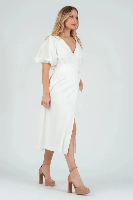 Women's White Linen Wrap Midi Dress sold by Lucca Couture