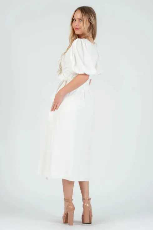 Women's White Linen Wrap Midi Dress sold by Lucca Couture product image thumbnail 4