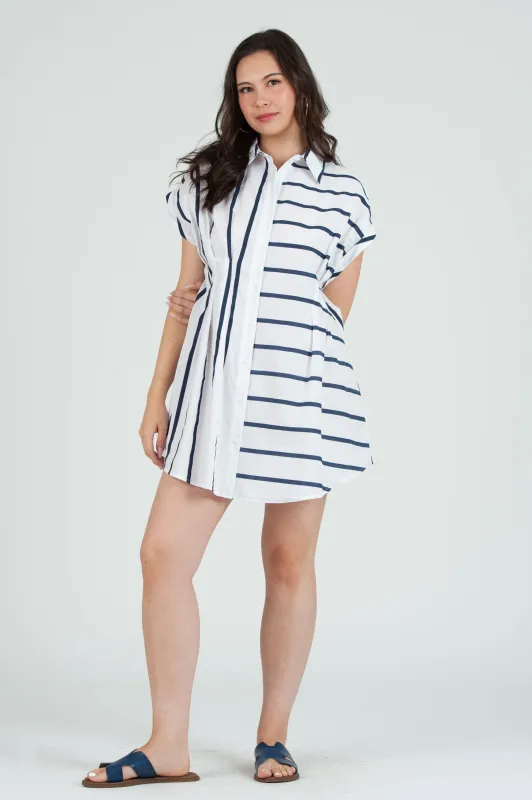 Women's Cotton Button Down Shirt Mini Dress in Stripes sold by Lucca Couture