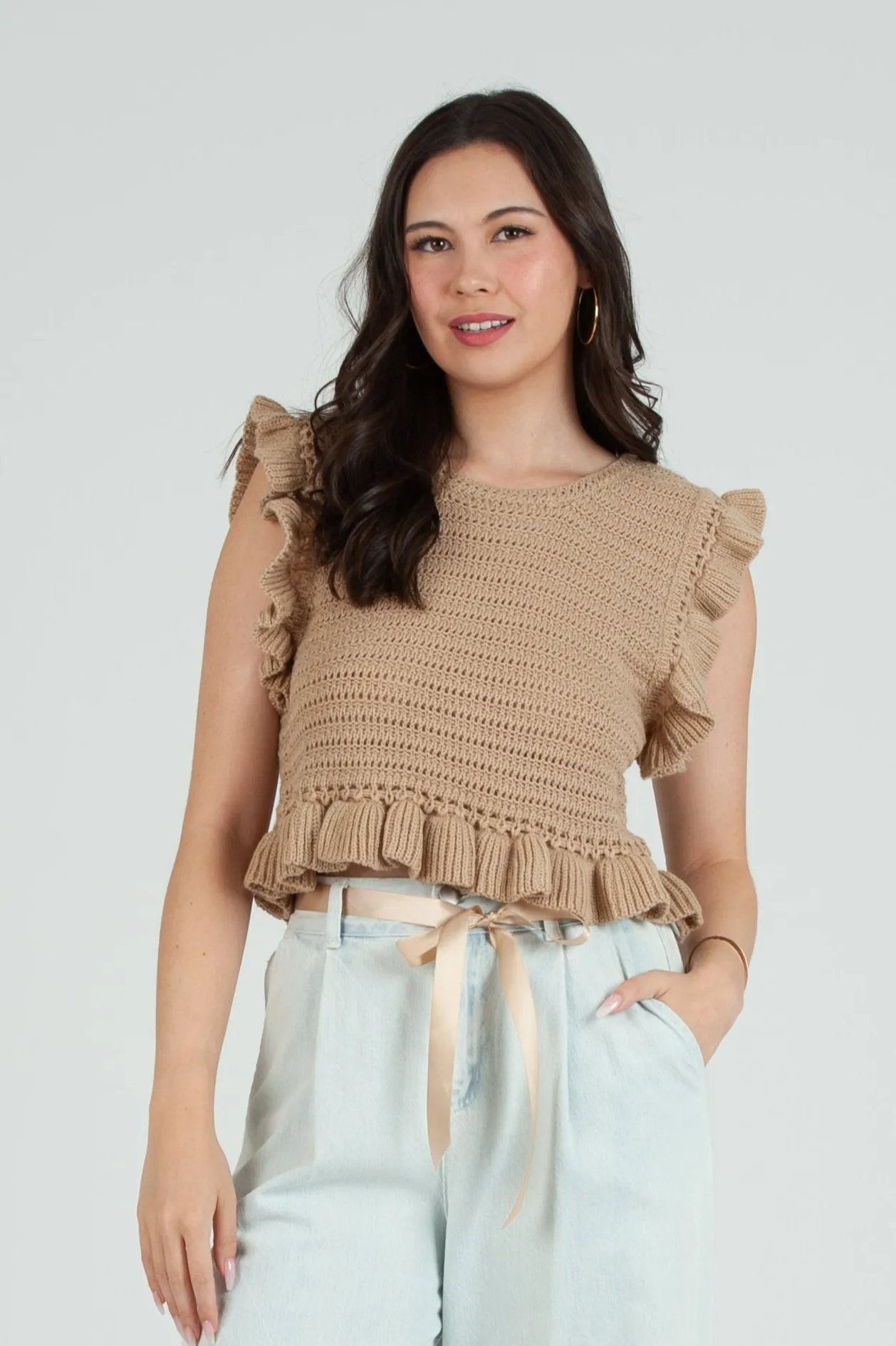 Women's Crochet Ruffle Sleeve Top sold by Lucca Couture product image thumbnail 2