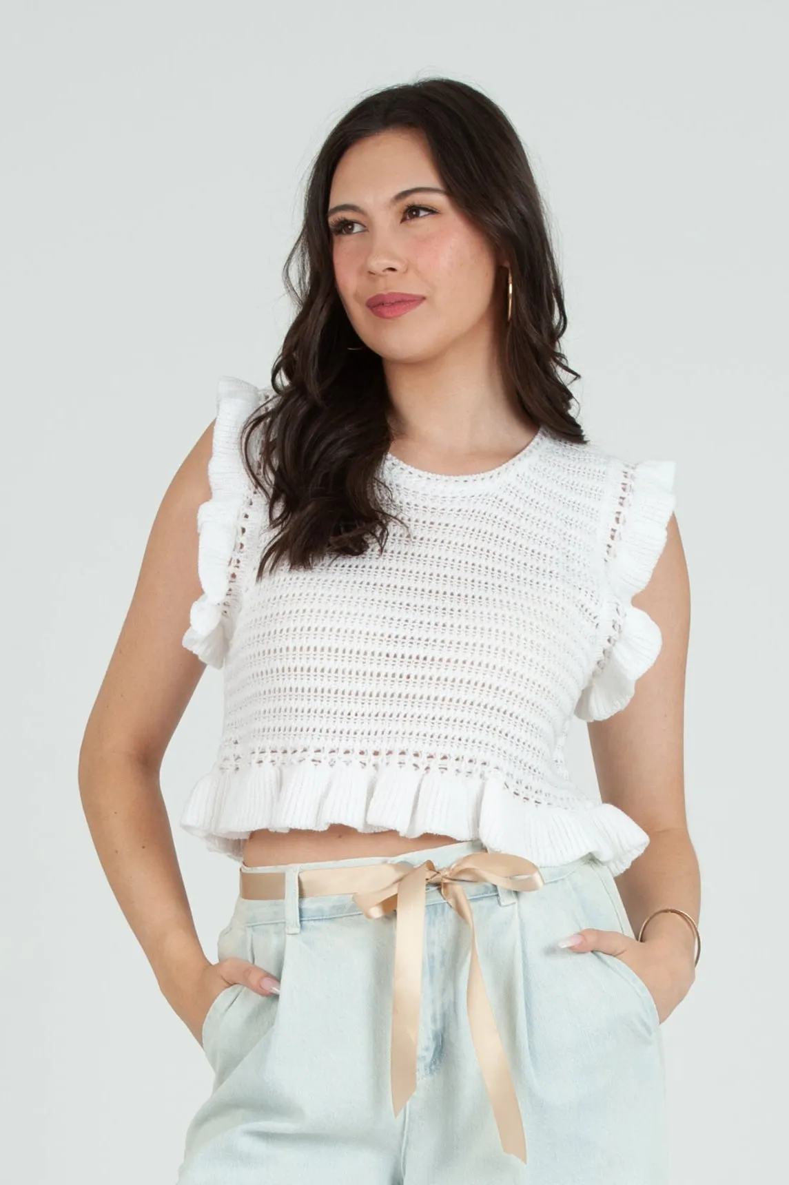 Women's Crochet Ruffle Sleeve Top sold by Lucca Couture