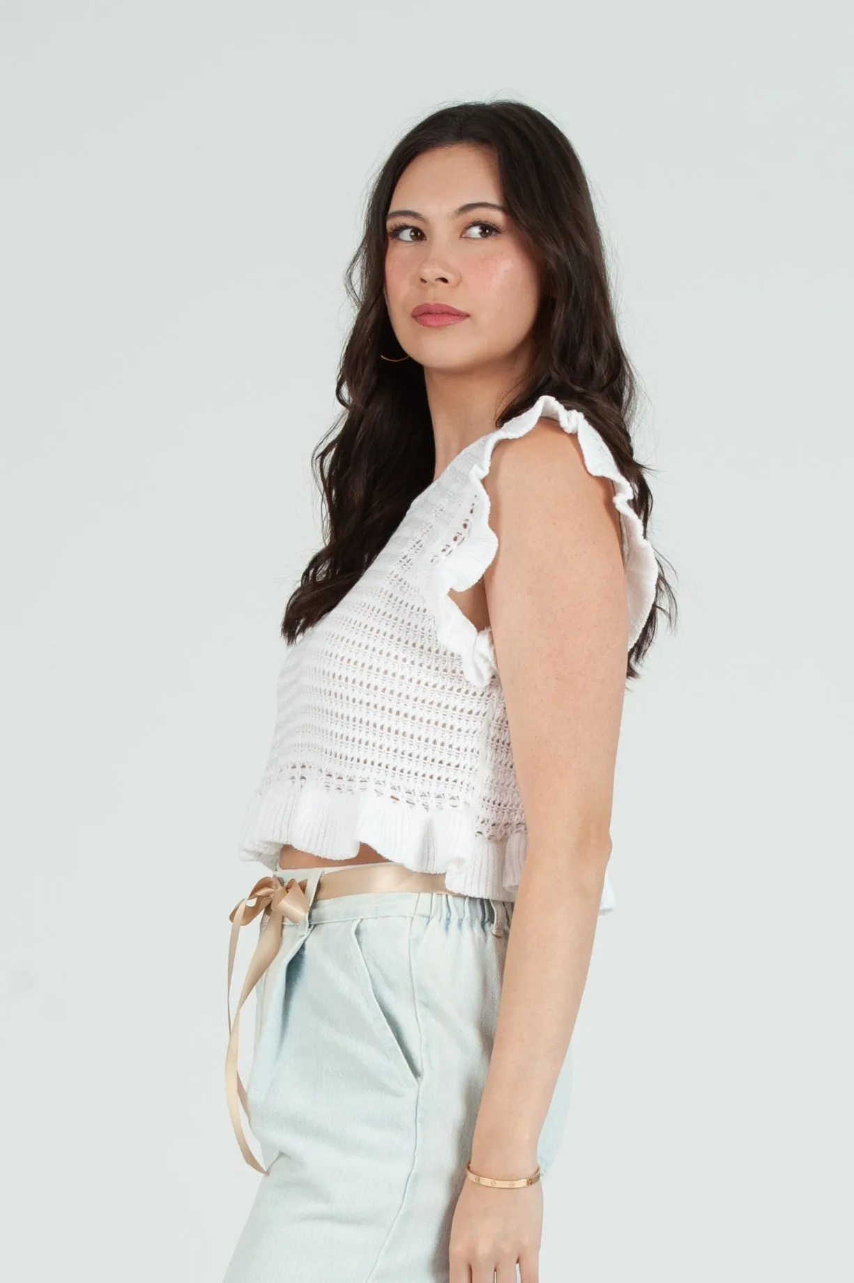 Women's Crochet Ruffle Sleeve Top sold by Lucca Couture product image thumbnail 3