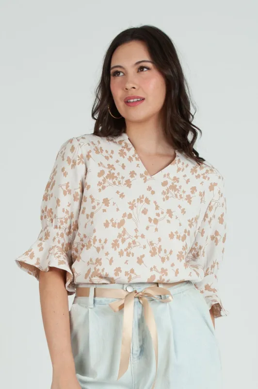 Women's Floral 2 tone Short Sleeve  Blouse made by Lucca Couture