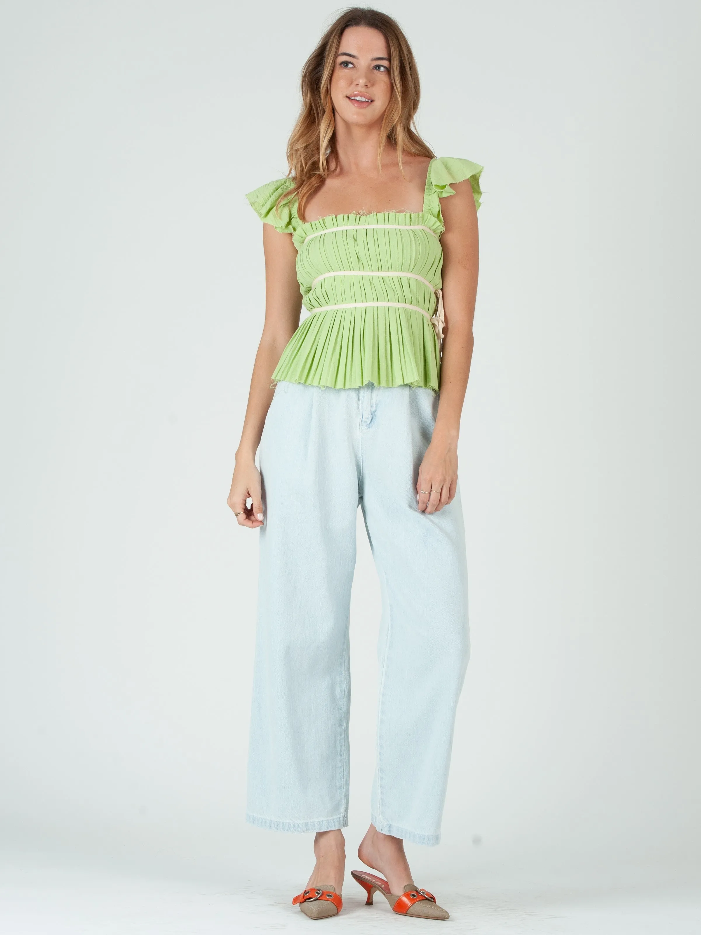 ELIA SHIRRED CAMI-KEYLIME sold by Lucca Couture