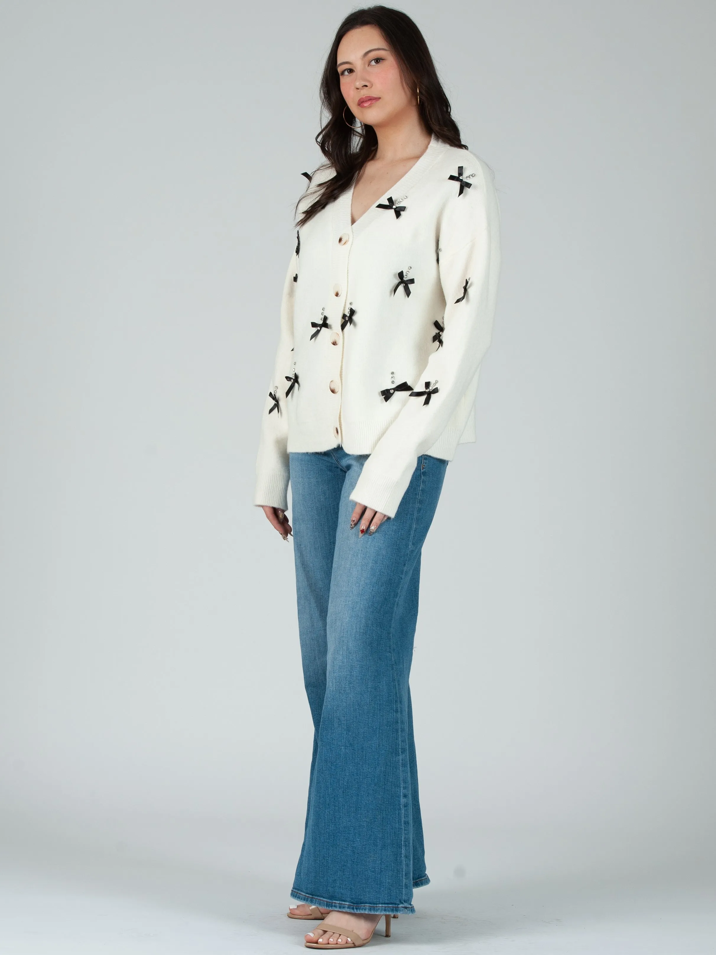 Women's Rhinestone & Bow Cardigan sold by Lucca Couture product image thumbnail 2