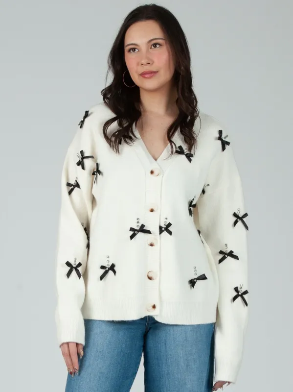 Women's Rhinestone & Bow Cardigan sold by Lucca Couture