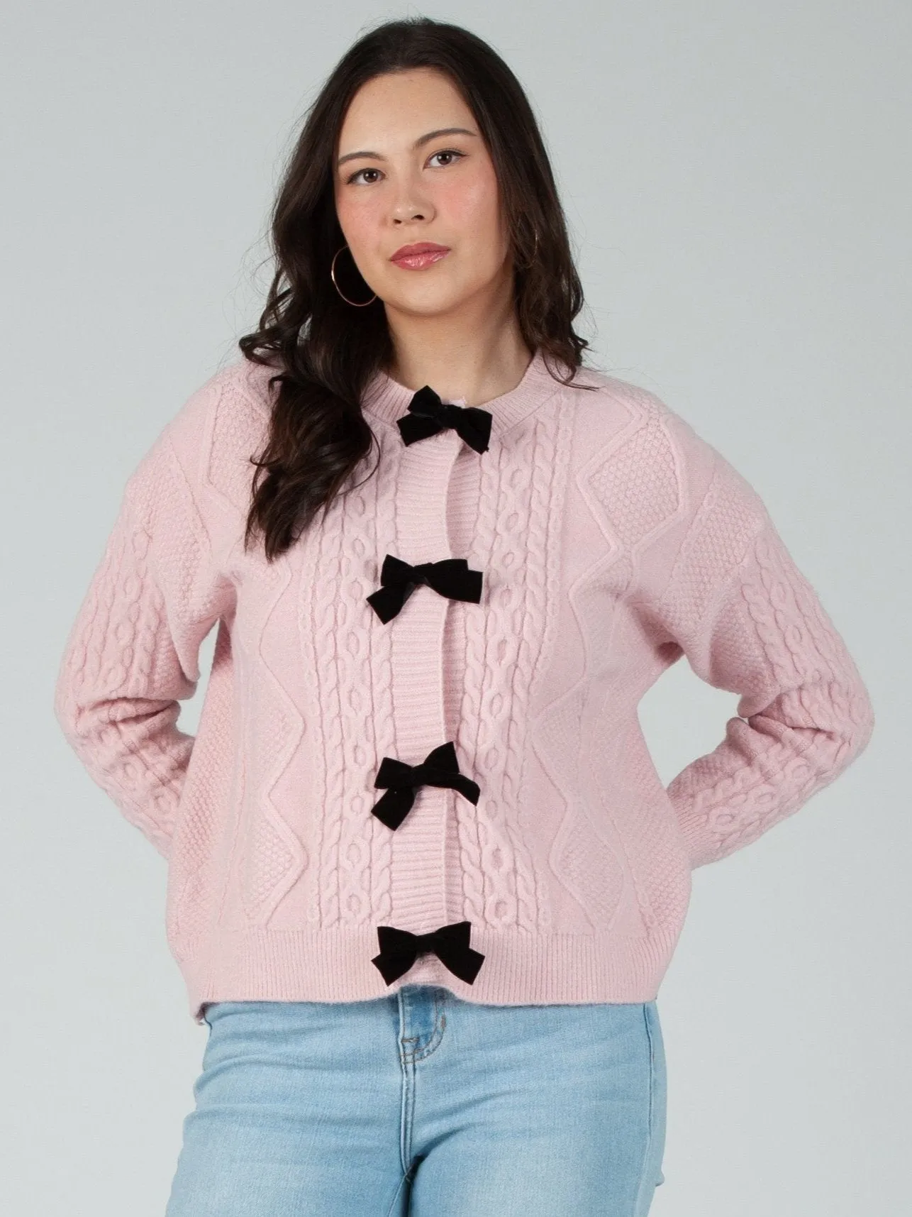 Women's Cable Knit Bow Cardigan sold by Lucca Couture product image thumbnail 2