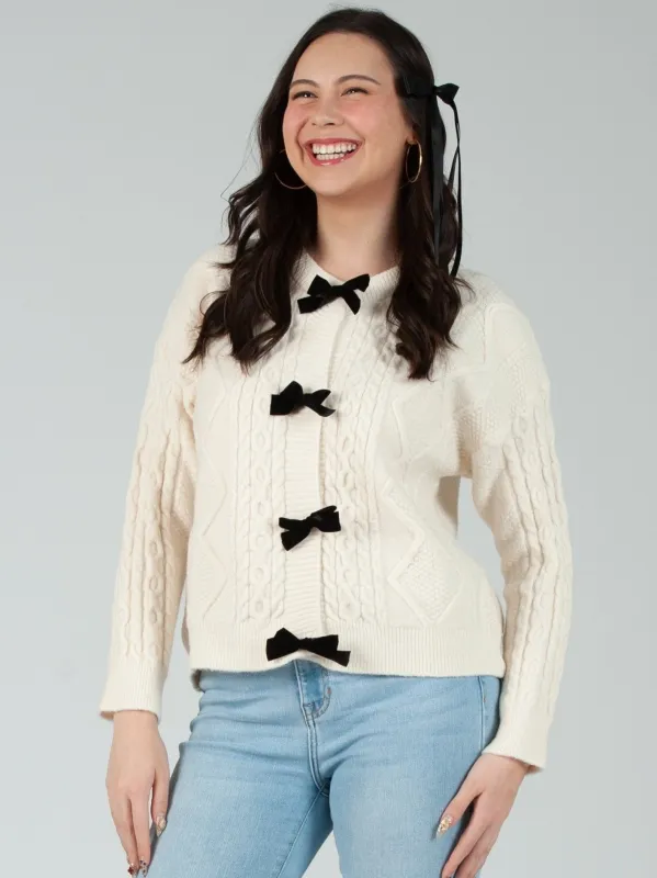 Women's Cable Knit Bow Cardigan sold by Lucca Couture