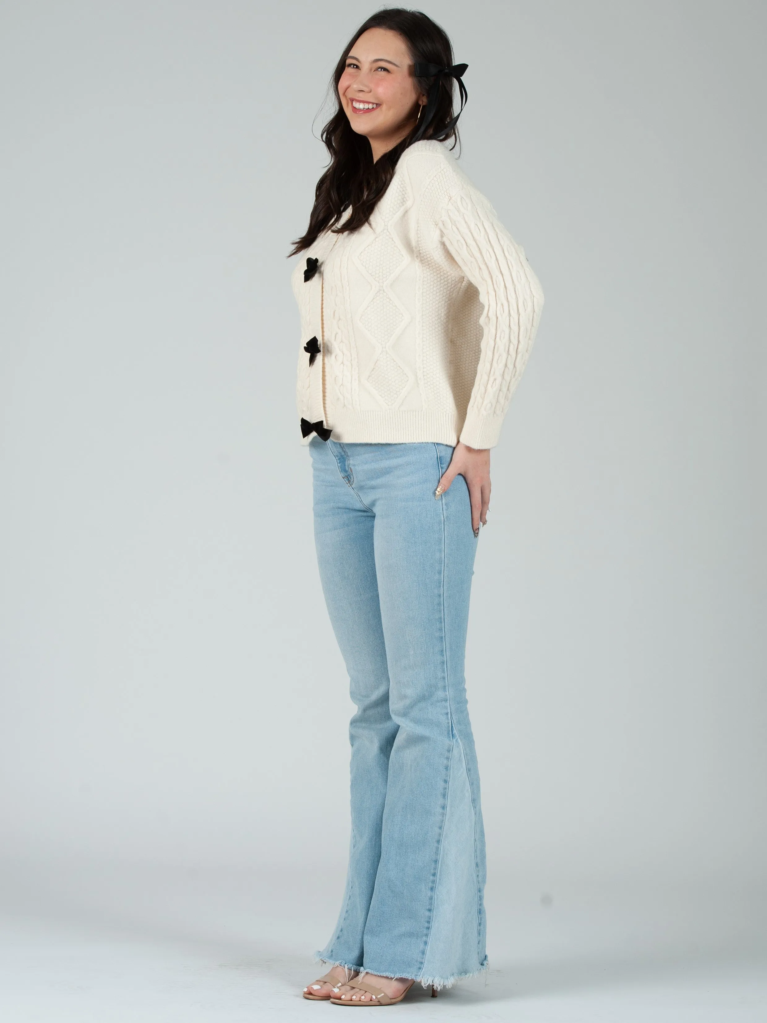 Women's Cable Knit Bow Cardigan sold by Lucca Couture product image thumbnail 3