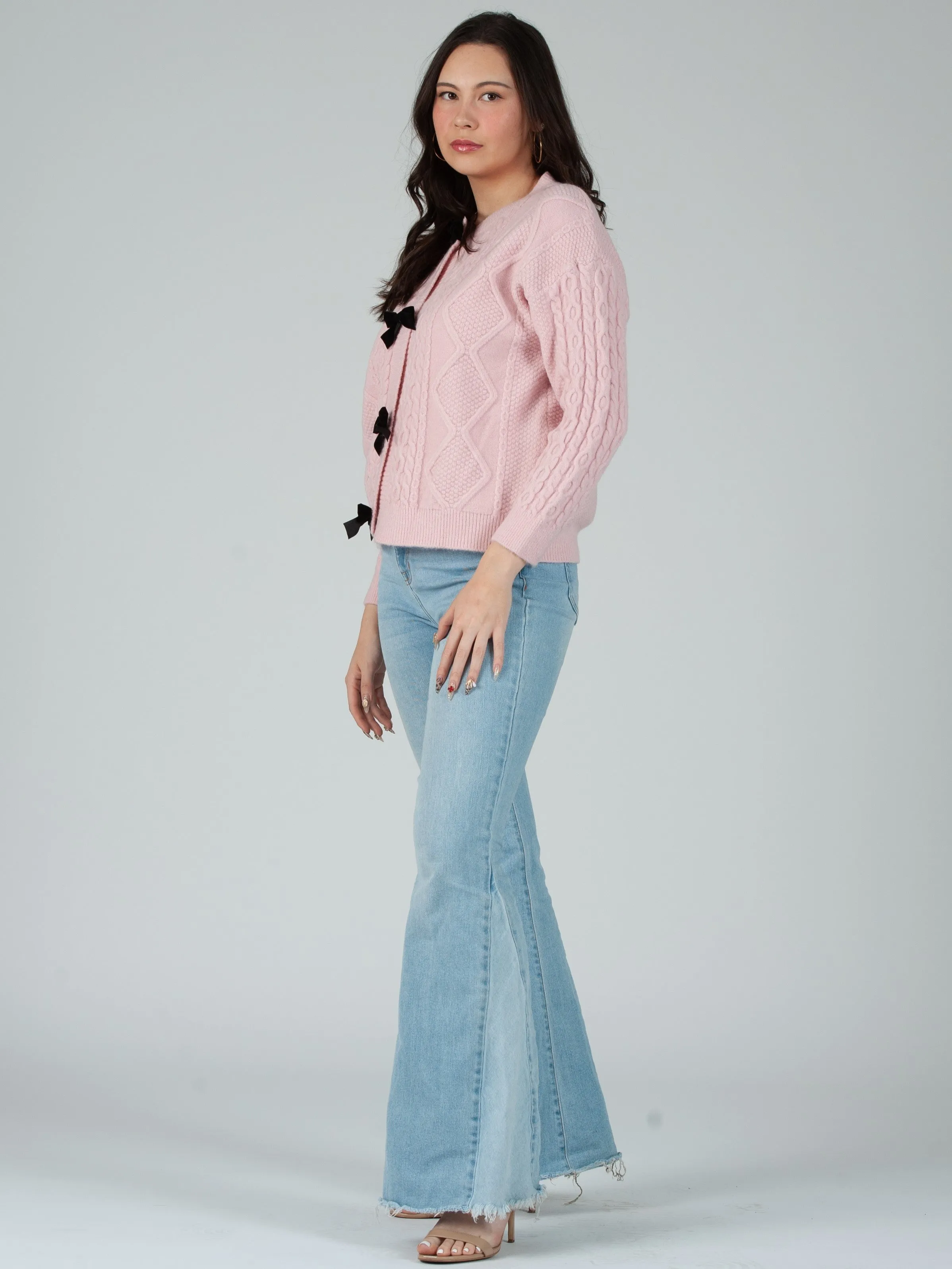 Women's Cable Knit Bow Cardigan sold by Lucca Couture product image thumbnail 4