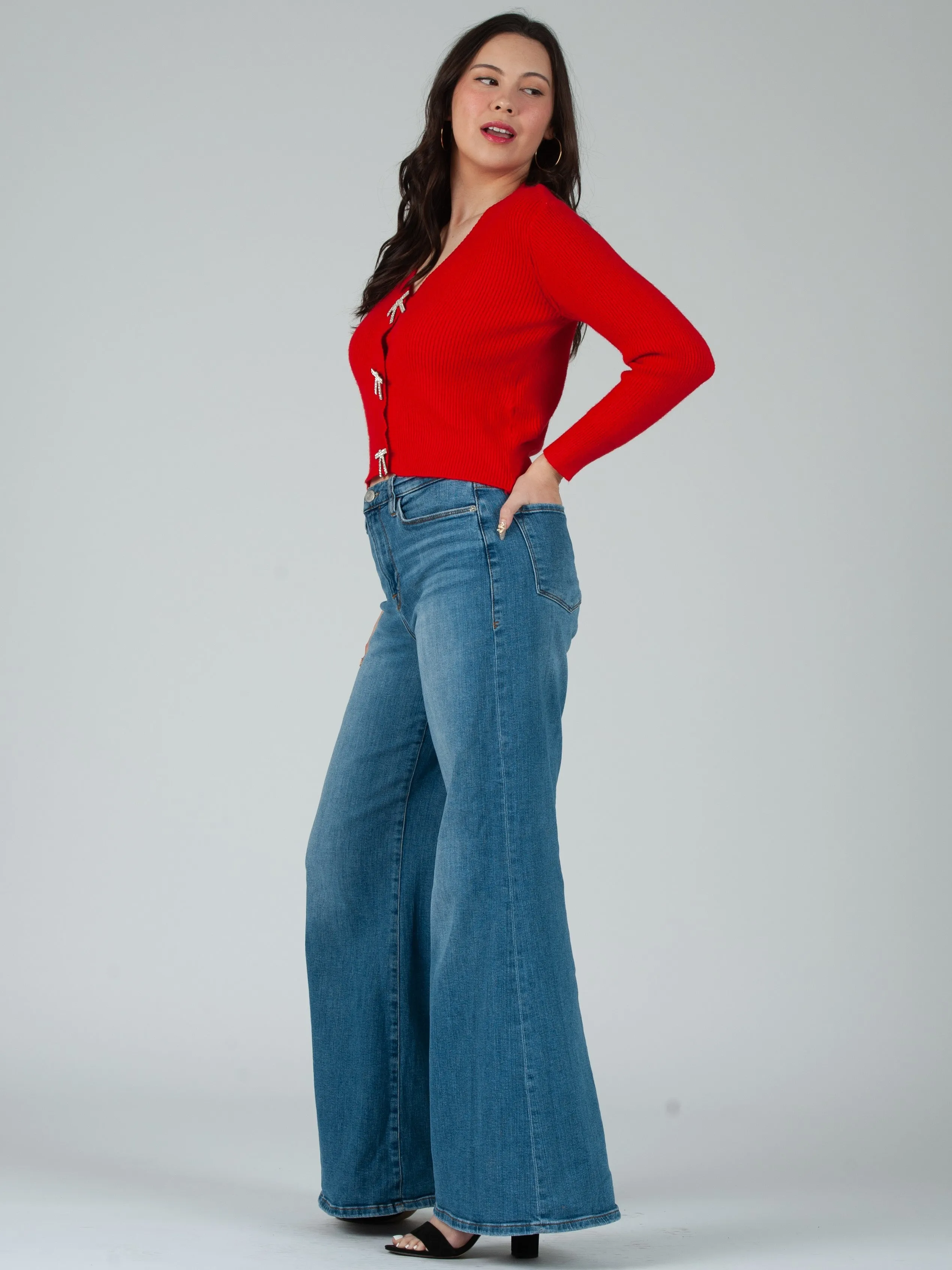 Women's Rhinestone Bow Button Cardigan sold by Lucca Couture product image thumbnail 4