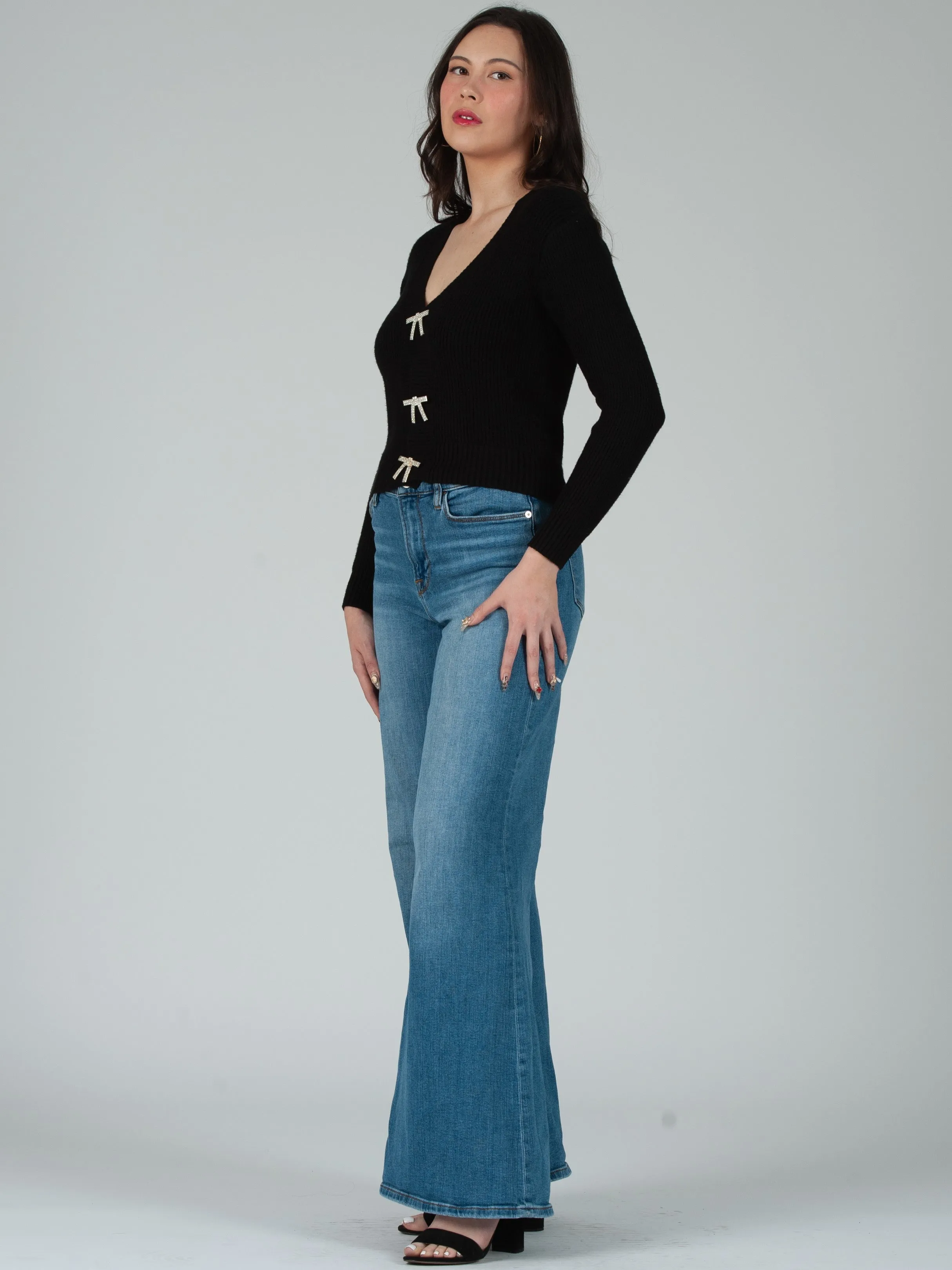 Women's Rhinestone Bow Button Cardigan sold by Lucca Couture product image thumbnail 3